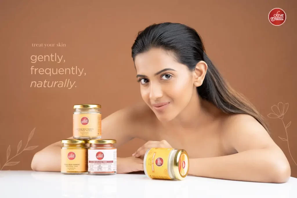 organic skincare product photography with a model